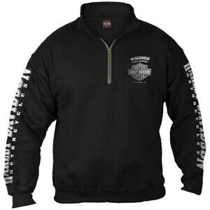 Harley-Davidson Men's Lightning Crest 1/4 Zip Cadet Pullover Sweatshirt, Black L